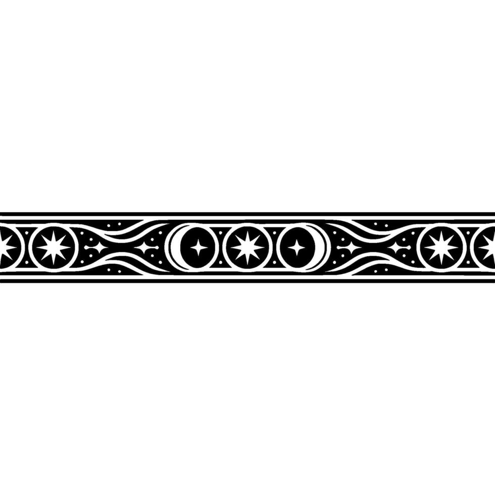 Celestial Border Stars Moons, Minimalist Black White Pattern. vector