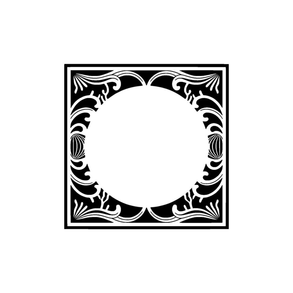 Elegant Art Deco Frame with Circular Center Black and White. vector