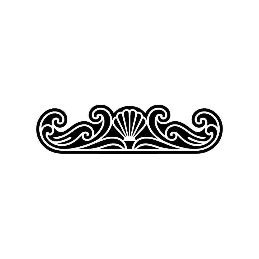Elegant Black White Seashell Wave Ornament on White, Art. vector