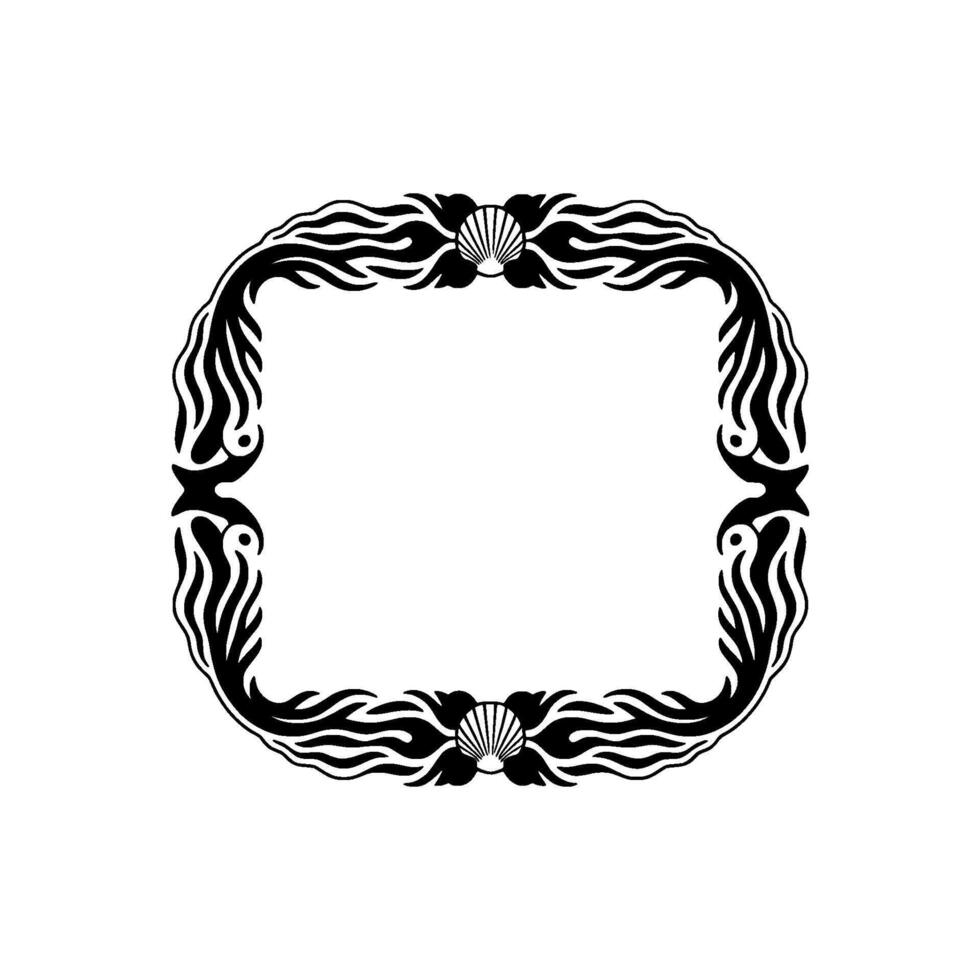 Elegant Black White Marine Frame - Decorative Border with Seashells. vector