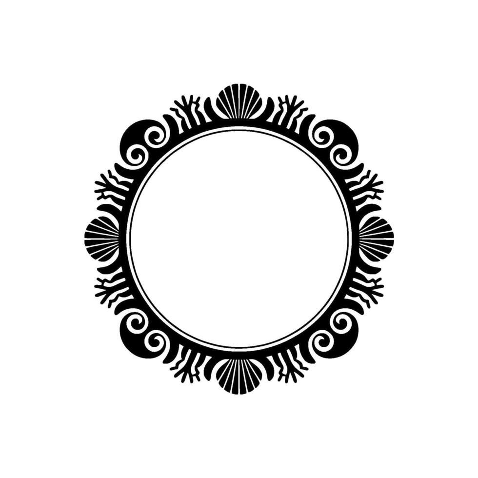 Elegant Black White Circular Frame with Sea-Inspired Ornaments. vector