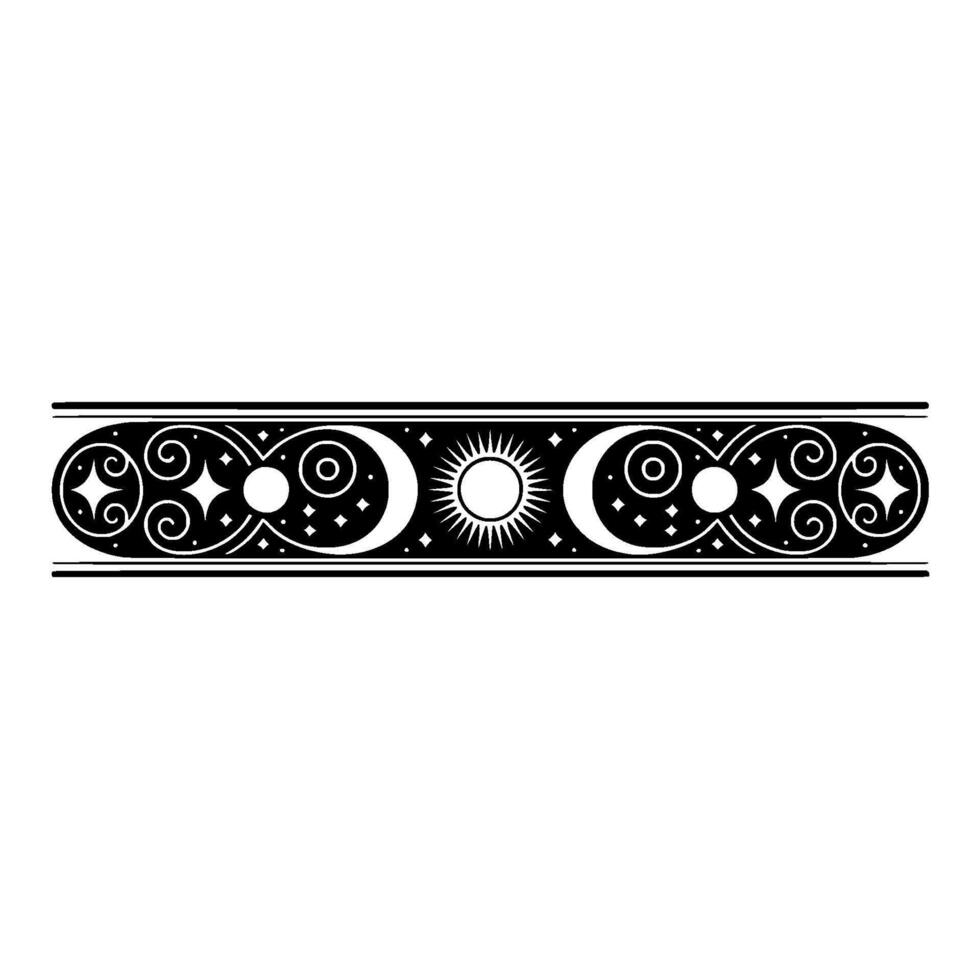 Celestial Border Sun, Moon, Stars, Decorative Element. vector