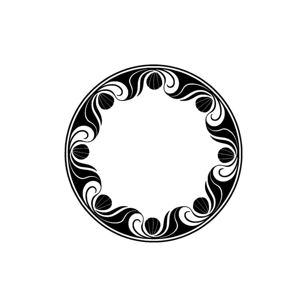 Elegant Black and White Circular Floral Frame, Decorative Element. vector