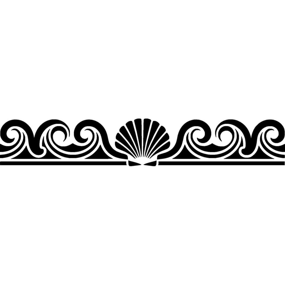 Elegant Seashell Wave Border Black White. vector