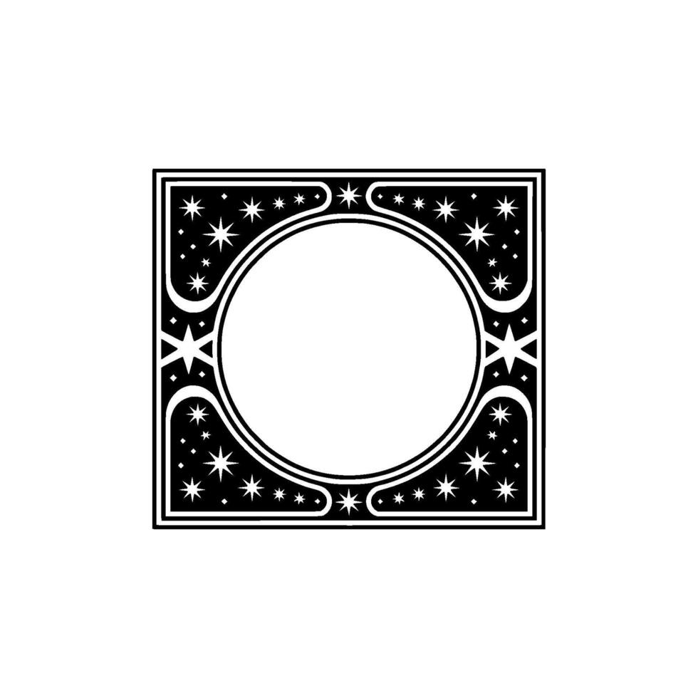 Celestial Frame with Stars Elegant Black White Element. vector
