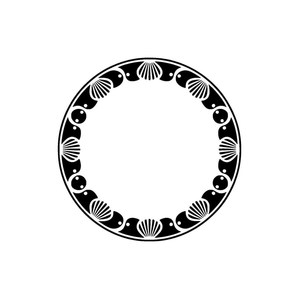 Geometric Seashell Circle Border , Black and White. vector