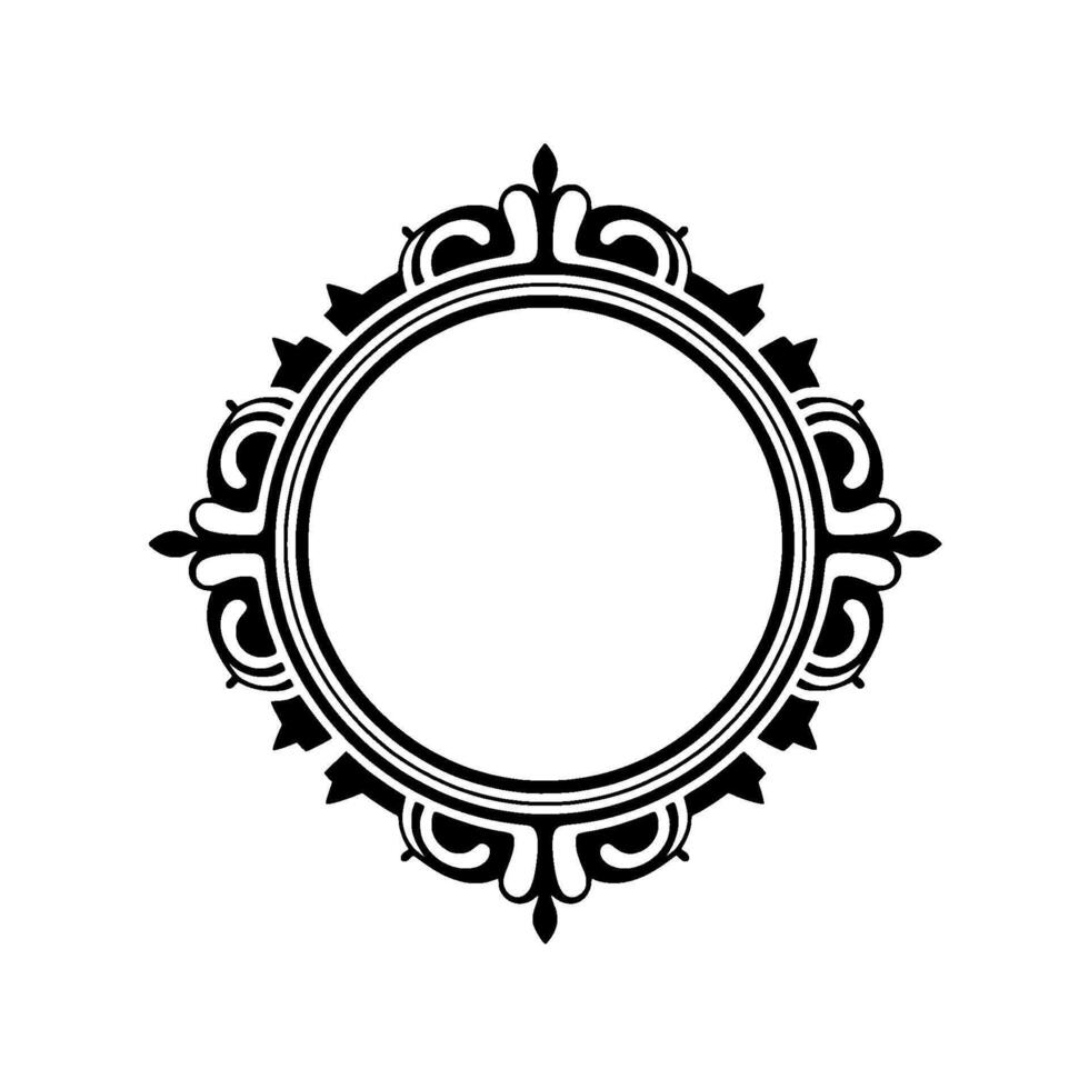 Elegant Black White Ornate Round Frame, Isolated on White. vector