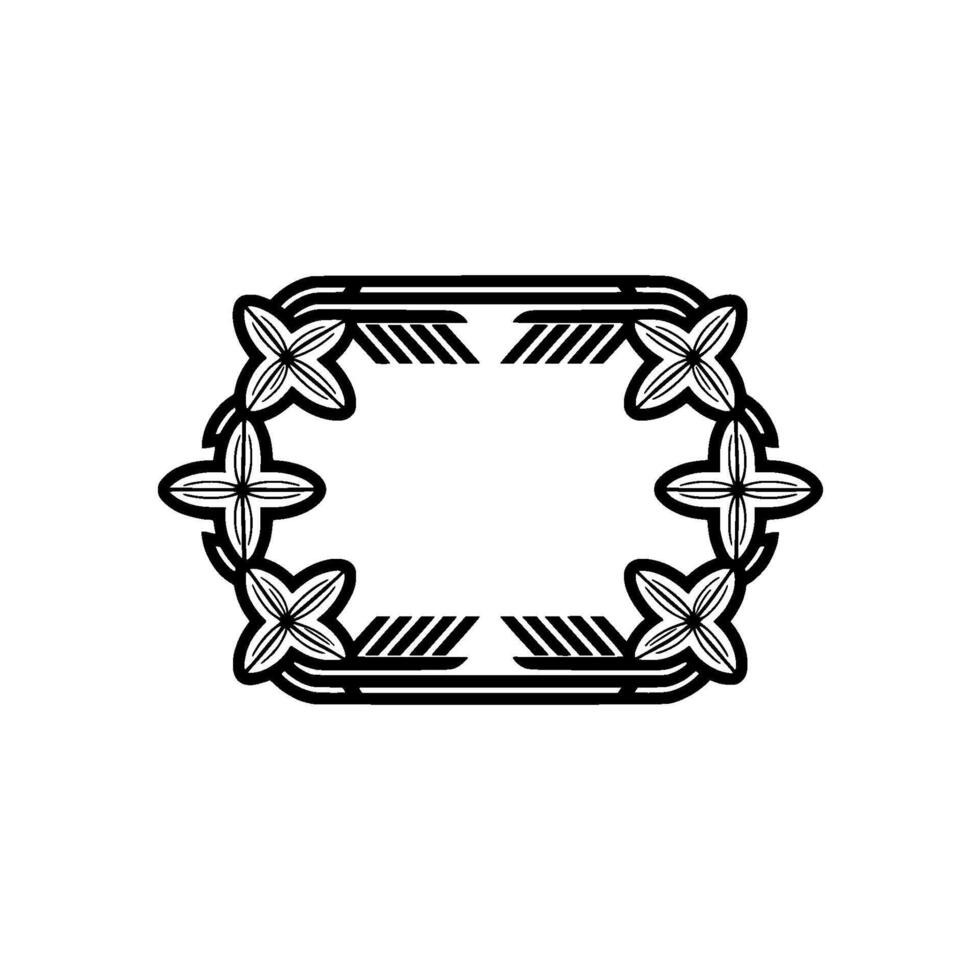 Minimalist Floral Frame Border , Black and White, Decorative Element. vector