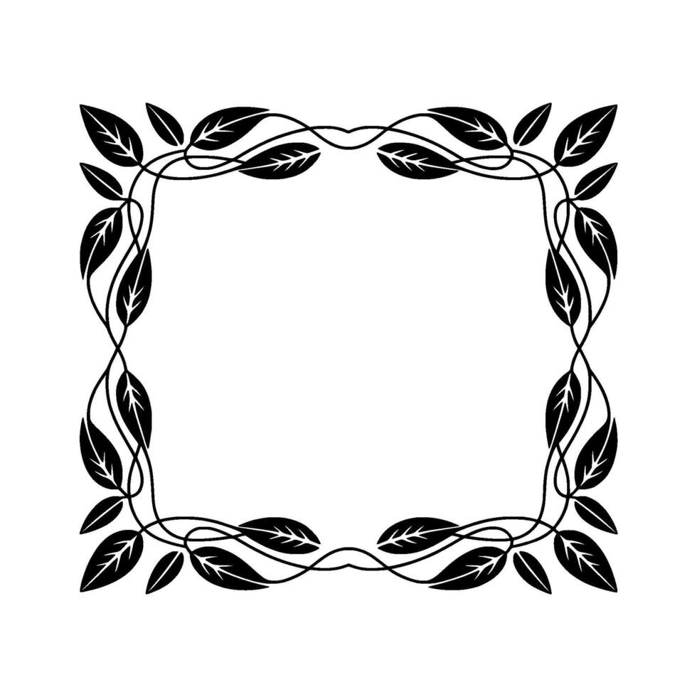 Elegant Black Leafy Frame on Off-White Background. vector