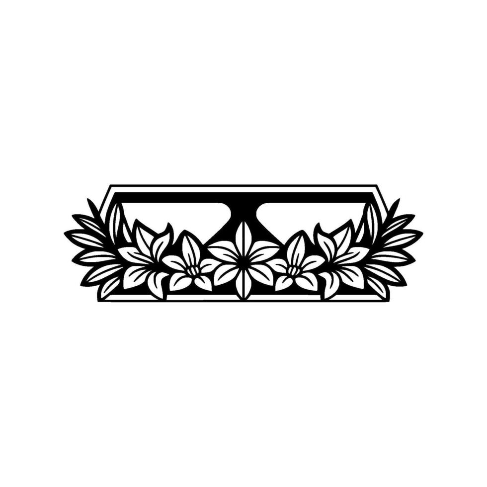 Black and White Floral Frame Illustration. vector