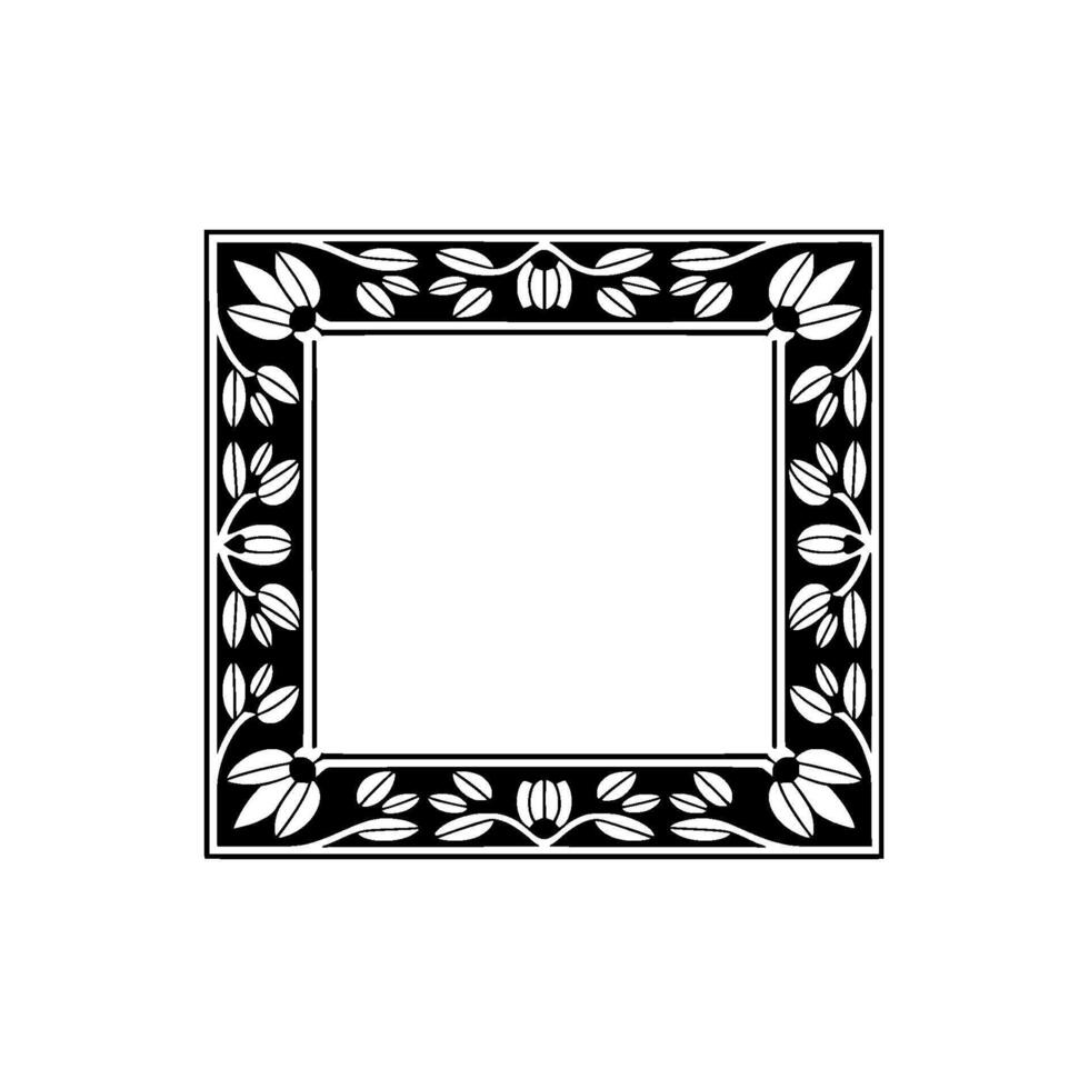 Black and White Floral Frame - Art Nouveau Style, Invitation Template. vector
