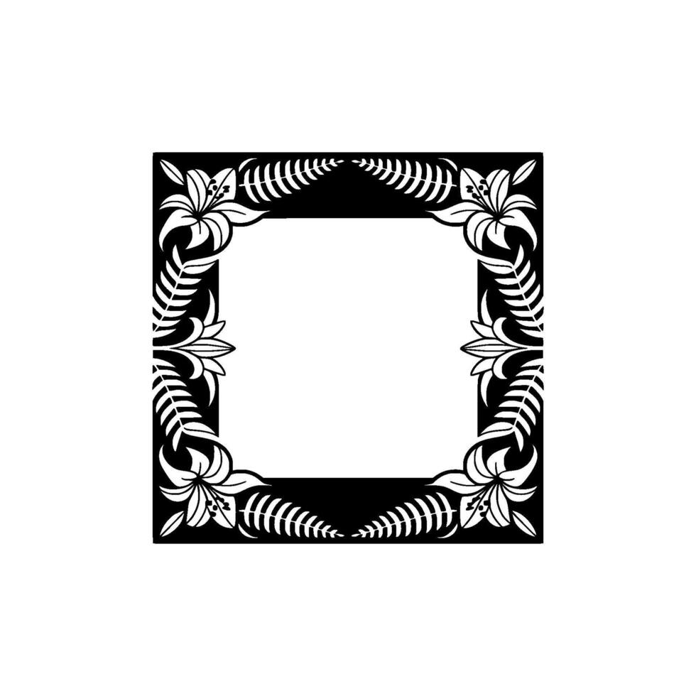 Elegant Floral Frame Silhouette on Off-White, Monochrome. vector