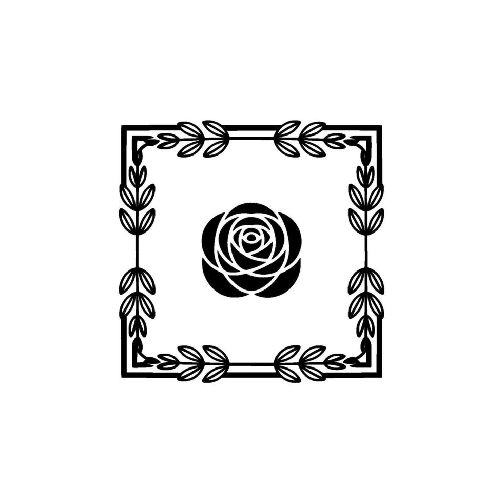 Elegant Black Rose and Frame Decorative Floral Element. vector