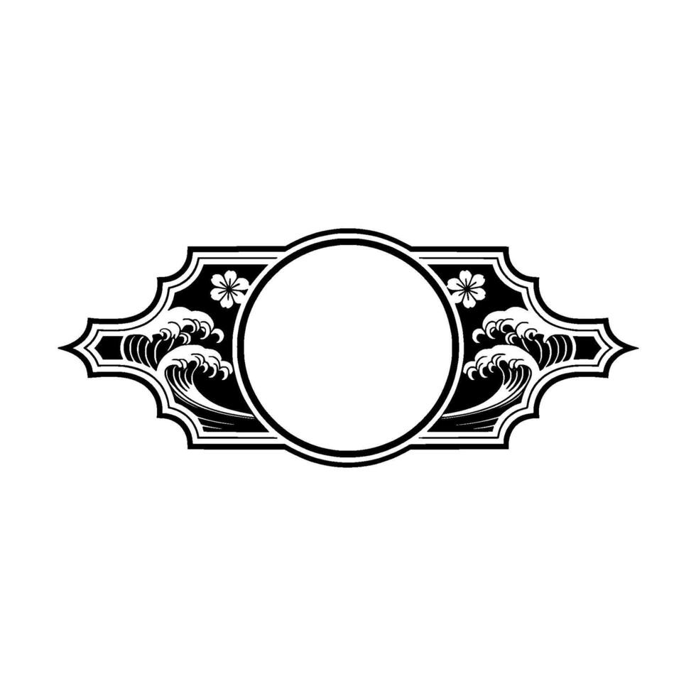 Minimalist Japanese Crest Waves, Flowers, Circle. vector