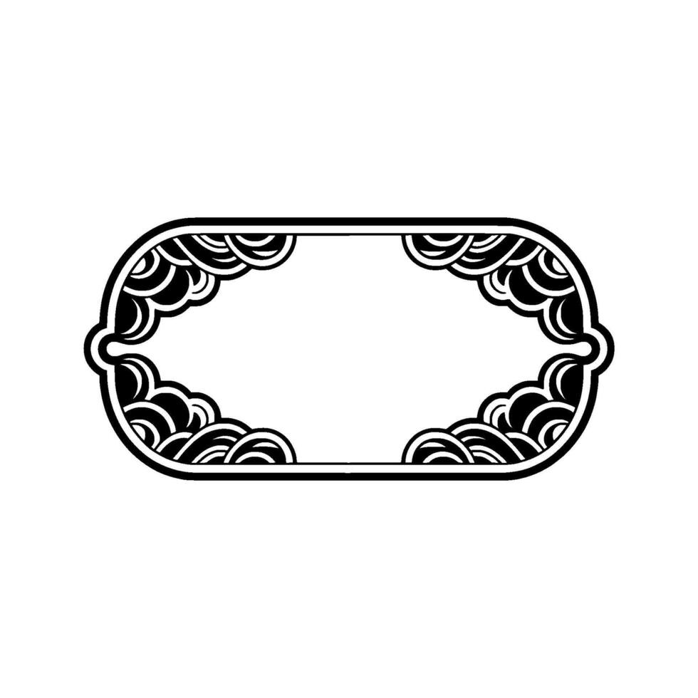 Elegant Japanese-inspired Oval Frame with Repeating Pattern, Black White. vector