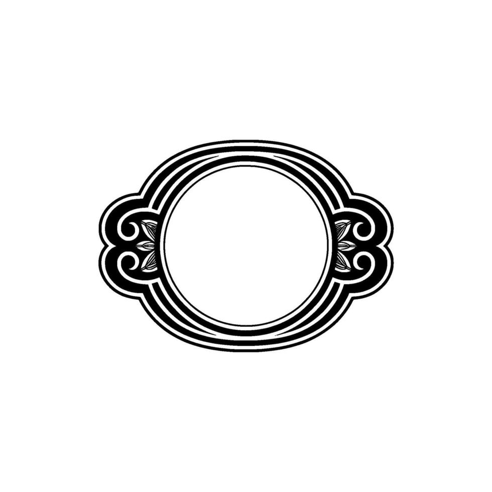 Elegant Black White Decorative Oval Frame on White Background. vector