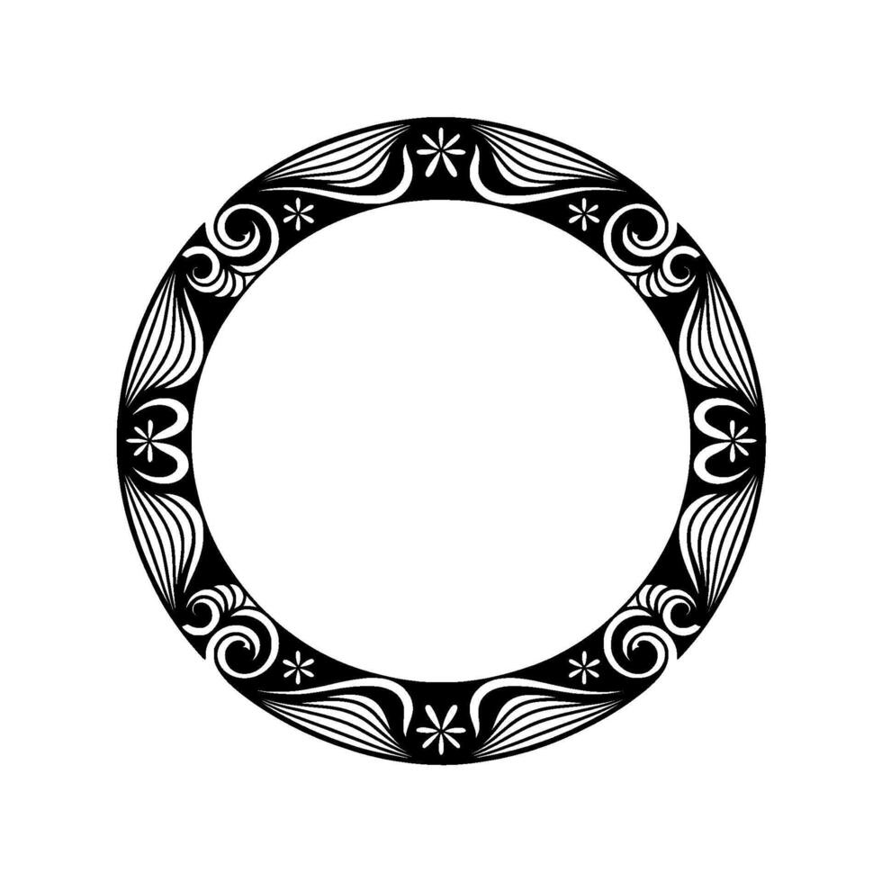 Elegant Black and White Ornamental Circle Frame, Art Nouveau. vector