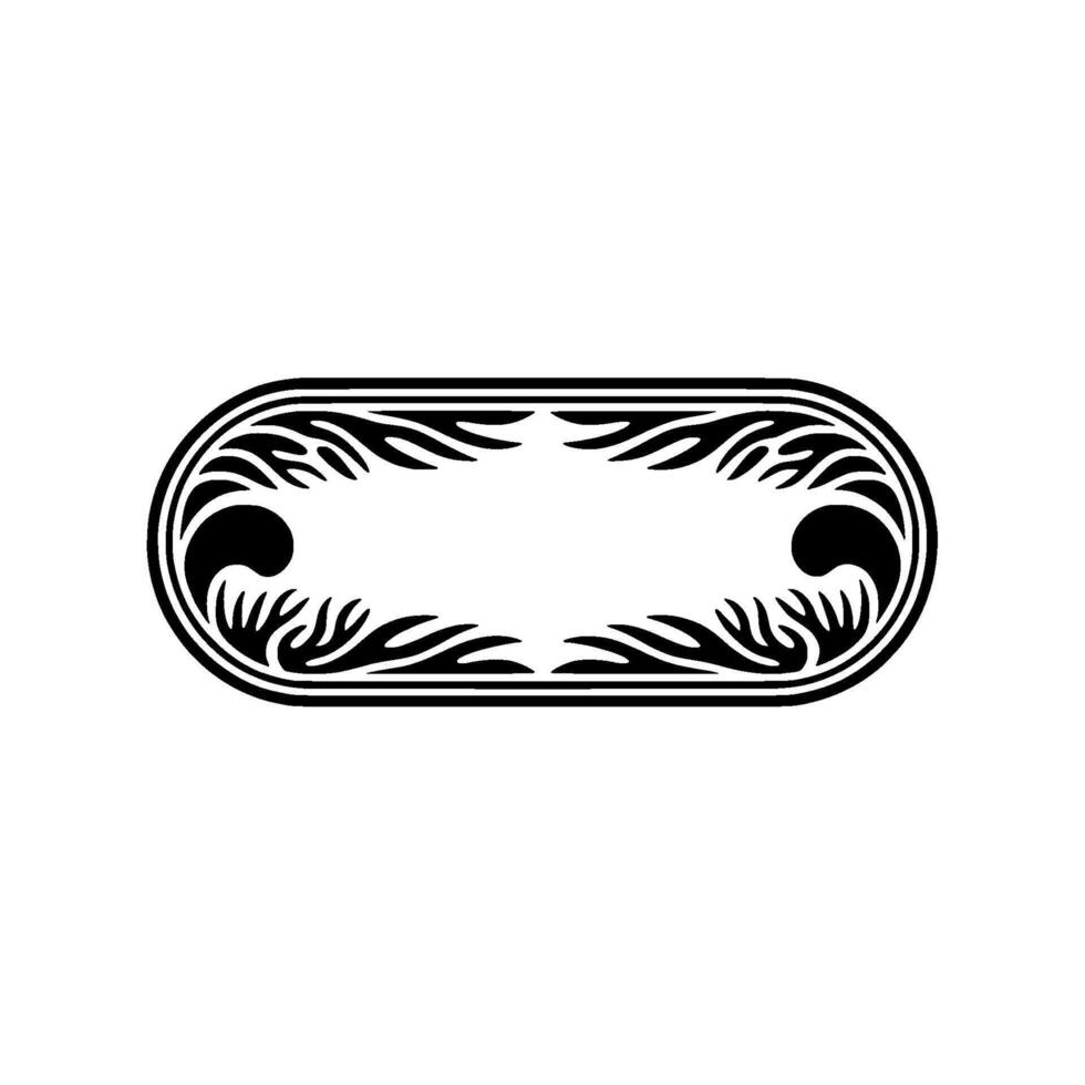 Elegant Oval Frame with Floral Ornament, Black and White. vector