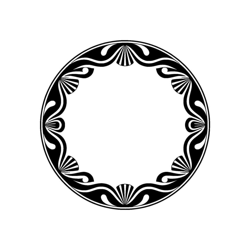 Elegant Black and White Ornamental Circle Frame, Art Deco Inspired. vector