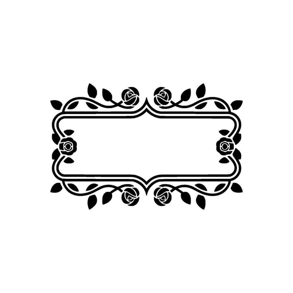 Elegant Floral Frame Silhouette - Black Roses on White Background. vector