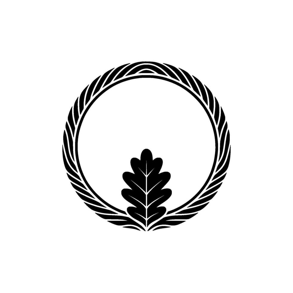 Minimalist Oak Leaf Crest in Black and White. vector