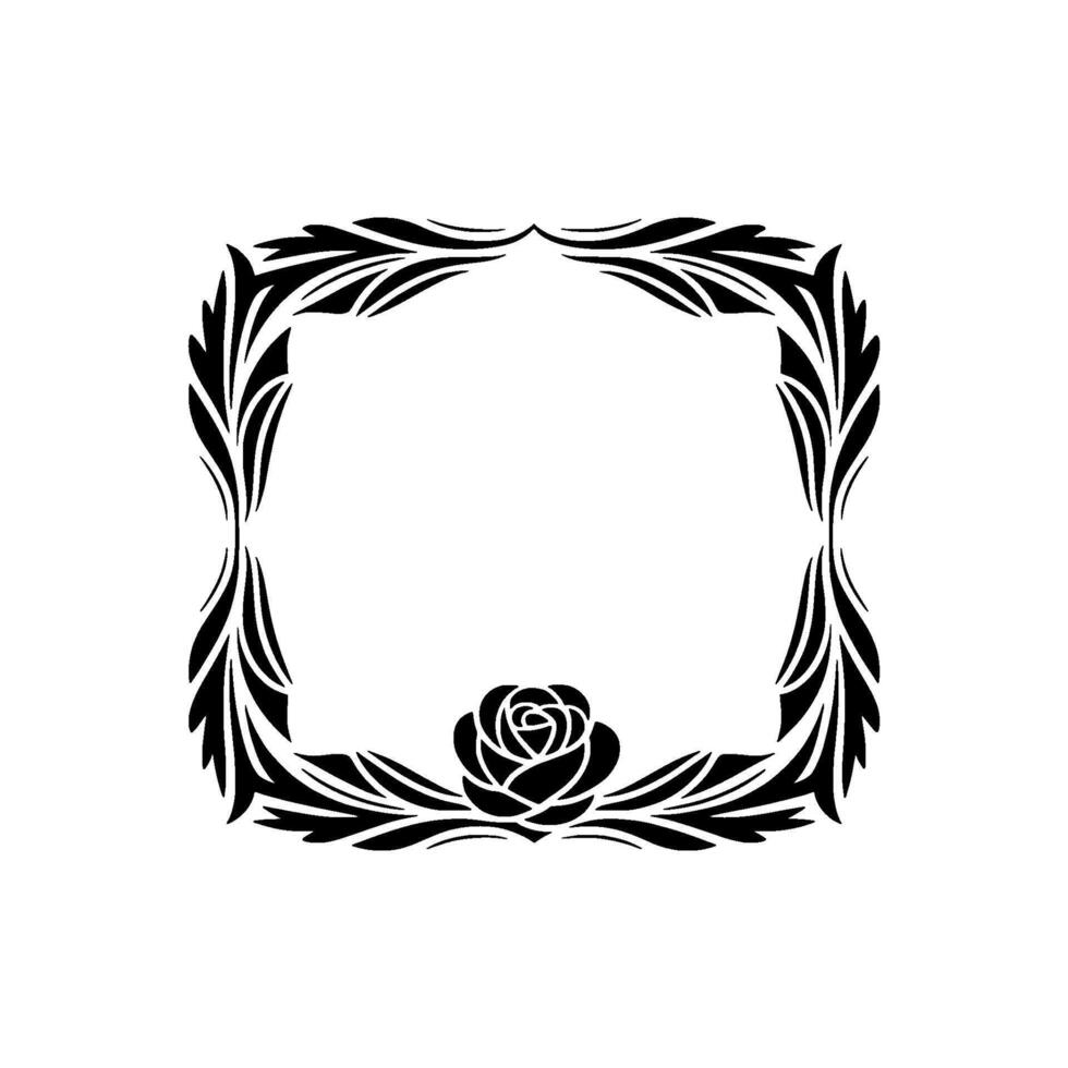 Elegant Black Rose Frame on White Background,-. vector