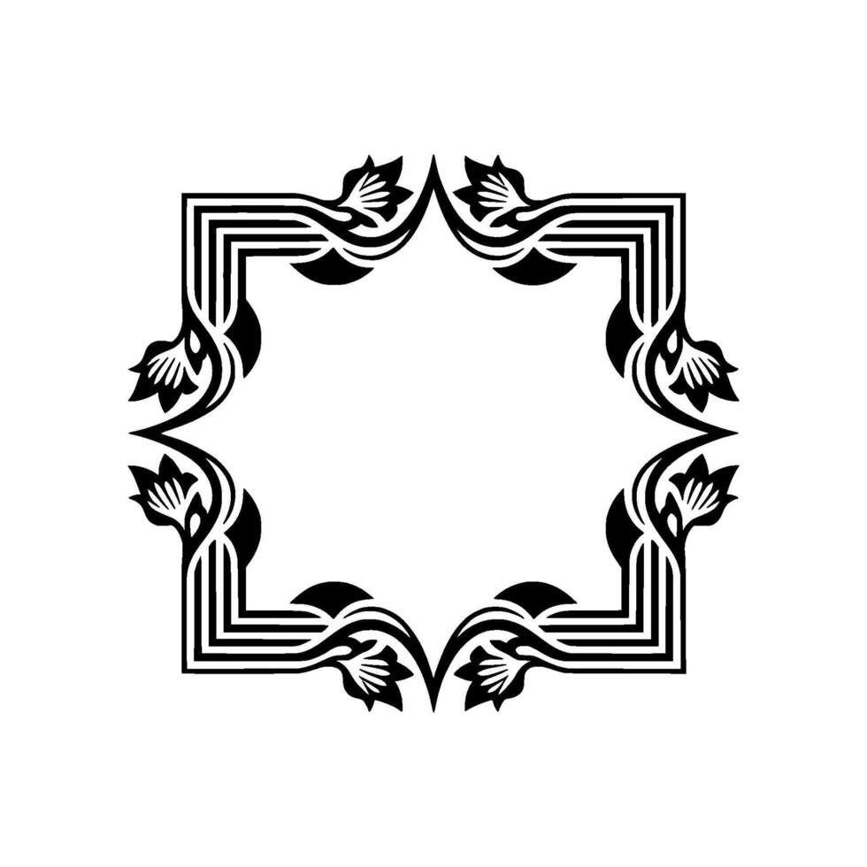 Ornate Floral Frame Black and White Art Deco Style. vector