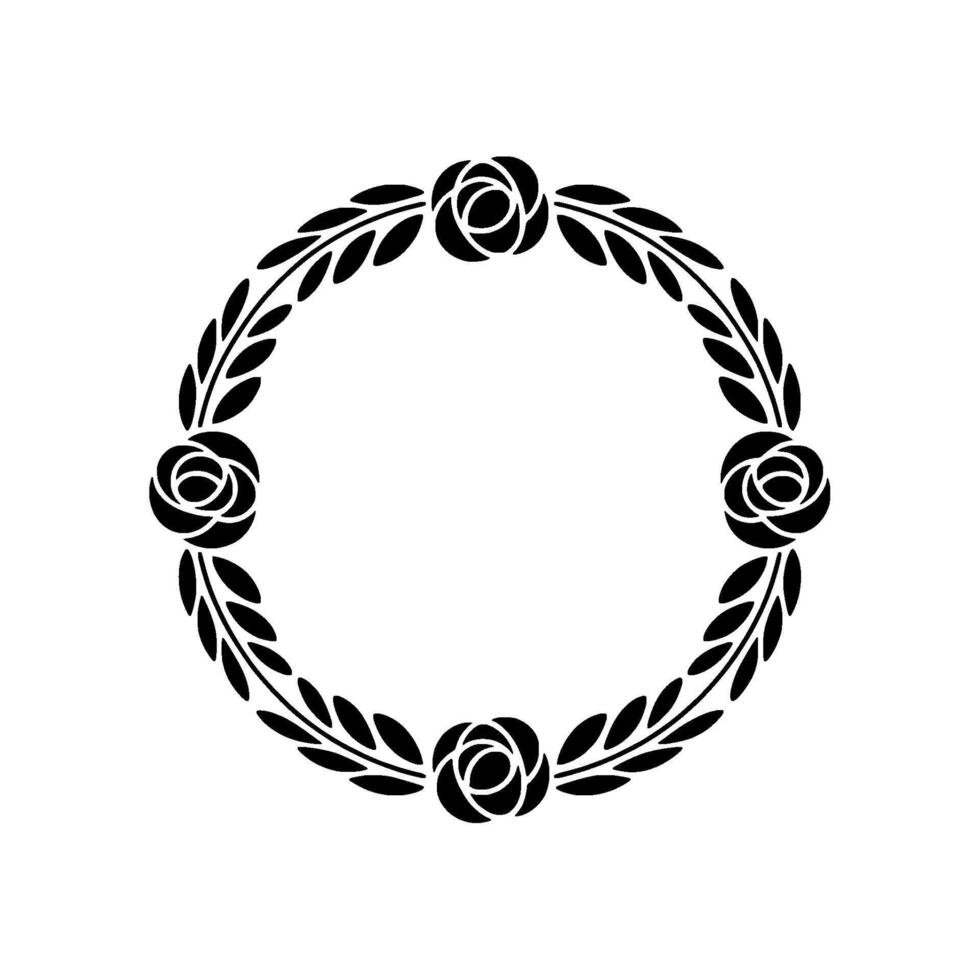Elegant Black Rose Wreath on White Background. vector