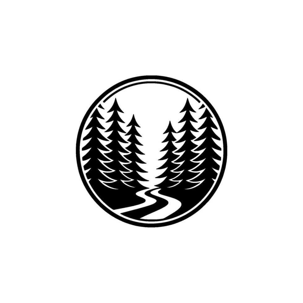 Minimalist Forest Scene Pine Trees Winding Road in Circle. vector