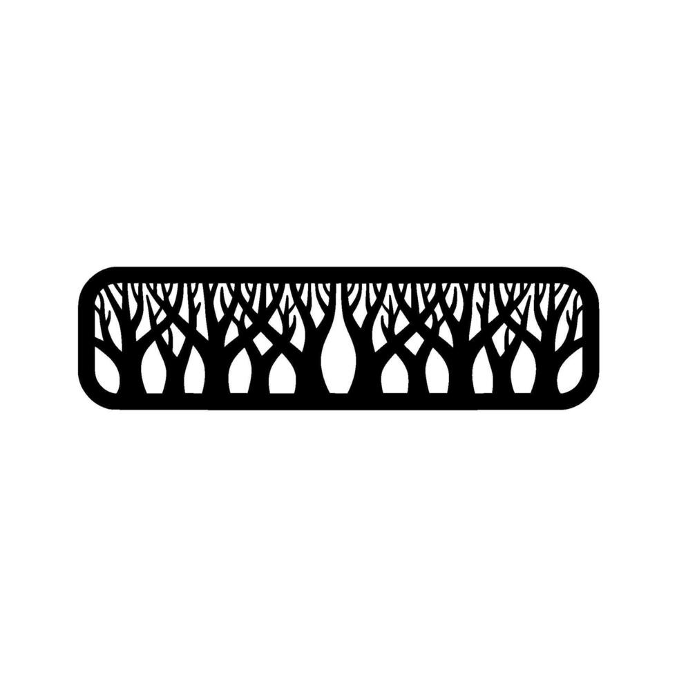 Minimalist Silhouette Forest Scene in Rounded Rectangle. vector
