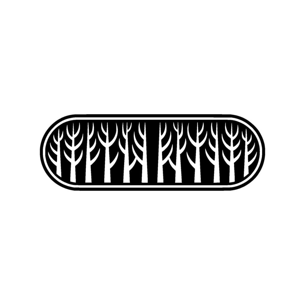 Minimalist Forest Illustration in Oval Frame, Black and White. vector