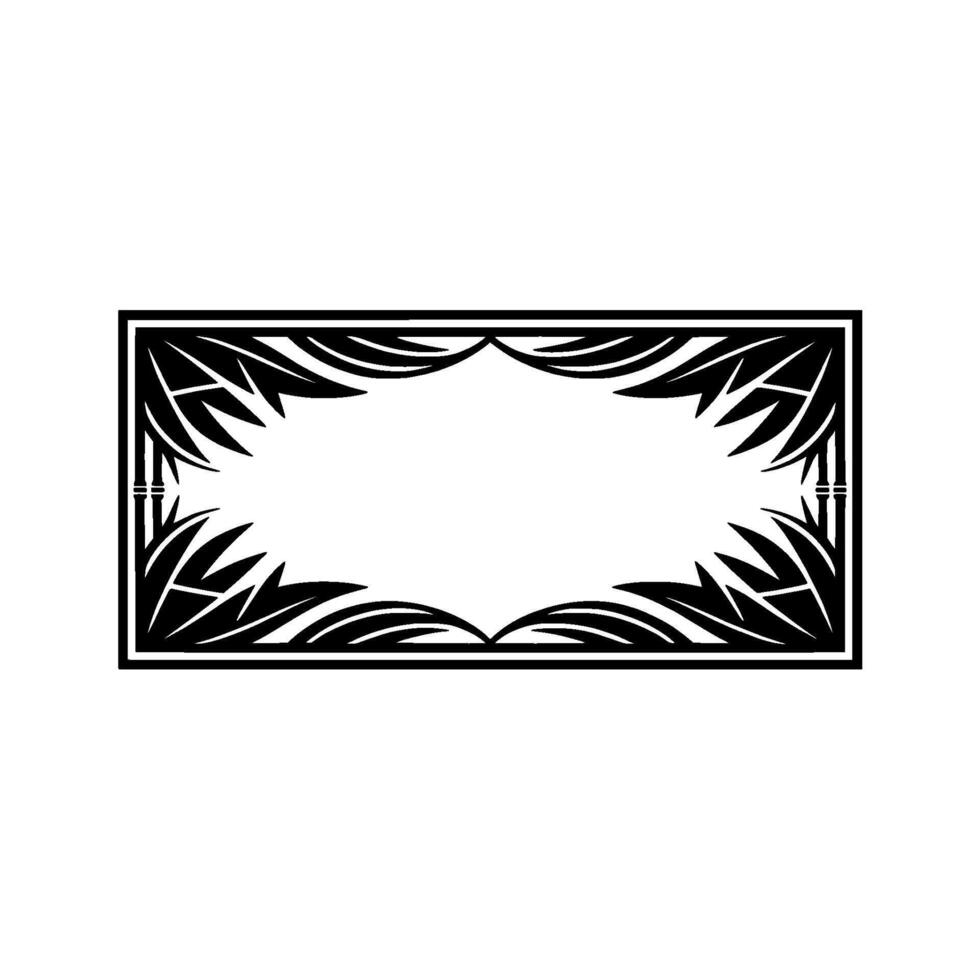 Elegant Black White Floral Frame, Art Deco. vector