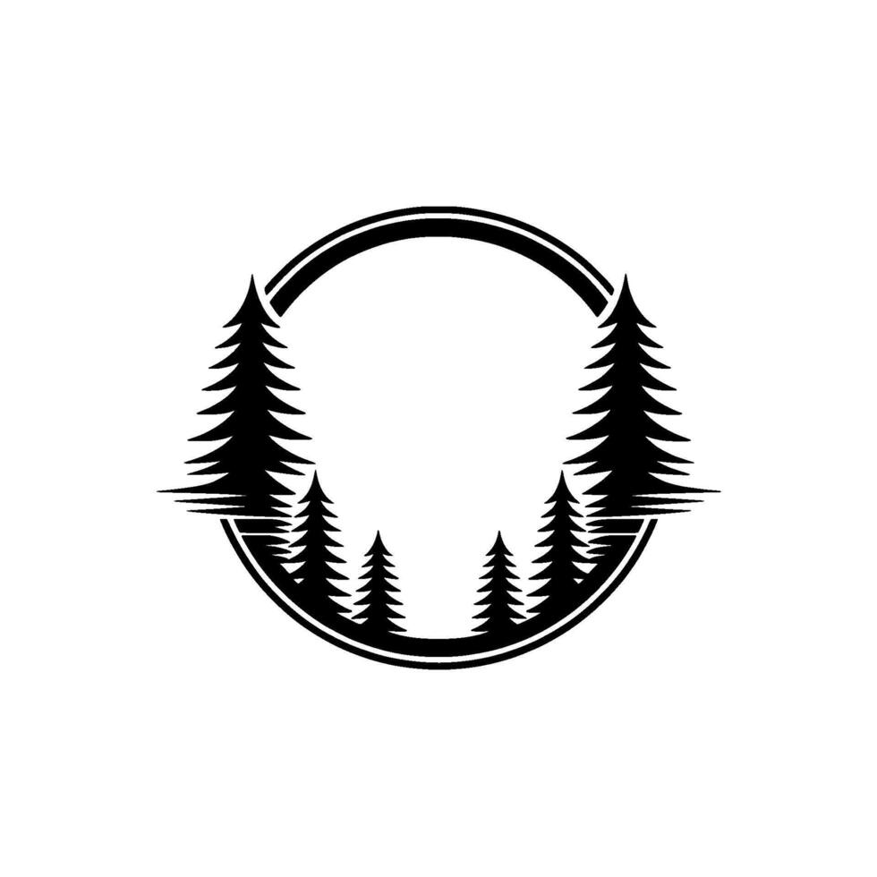 Forest Circle Emblem - Black White Minimalist. vector