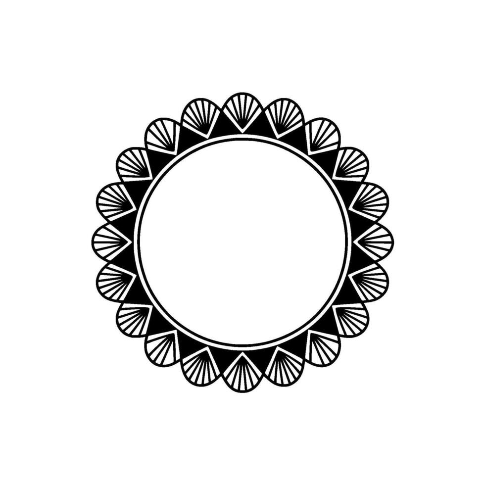 Geometric Black White Ornamental Circle Frame, Minimalist. vector