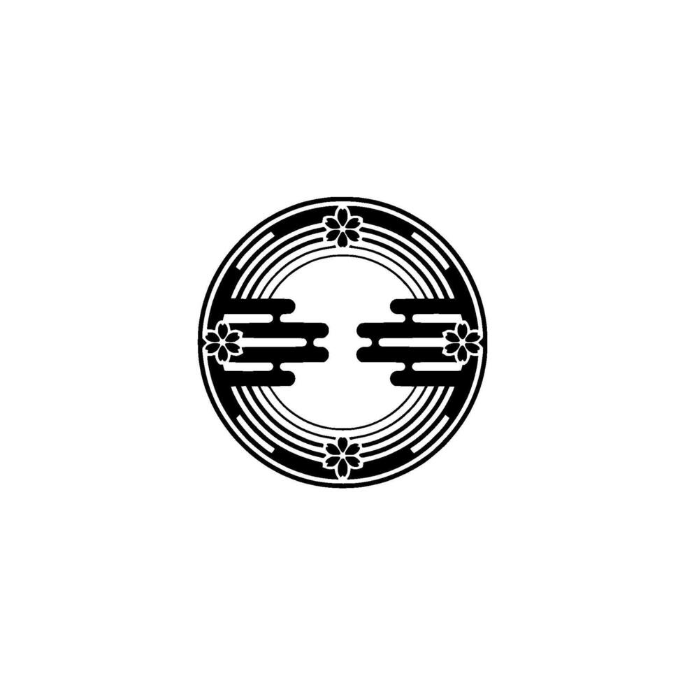 Japanese Symbol Circular with Sakura and Clouds - Minimalist Aesthetic. vector