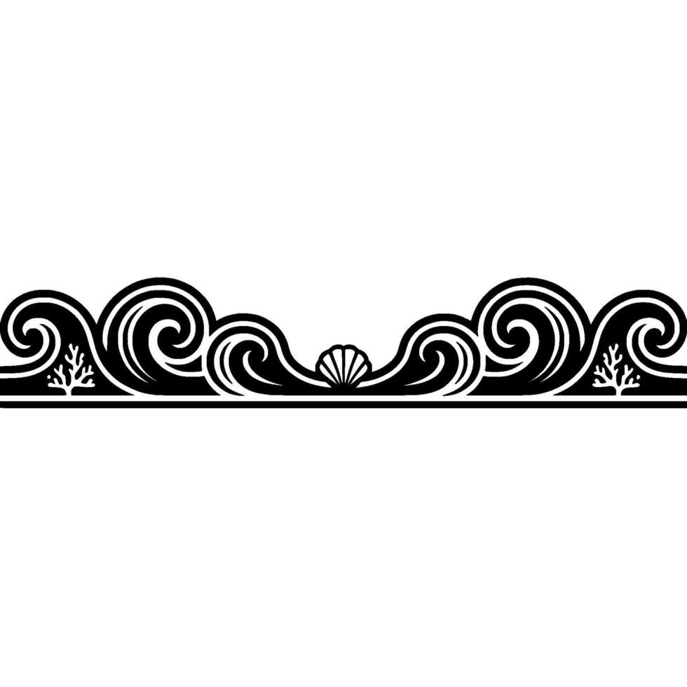 Elegant Ocean Wave Border Black White Element. vector