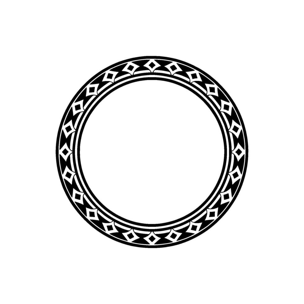Black and White Decorative Circular Frame, Geometric Pattern on a Grey Background. vector