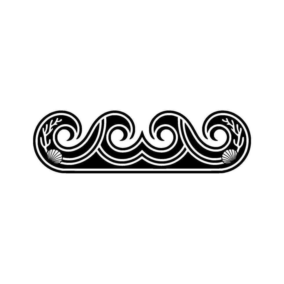 Decorative Black White Sea Wave Border, Nautical Element. vector