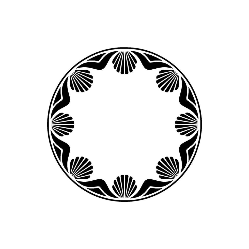 Elegant Black White Circle Frame with Shell Motifs. vector