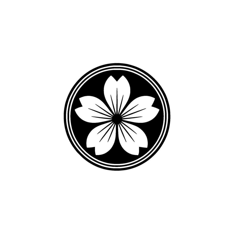 Minimalist Cherry Blossom Crest Japanese Mon, Black White. vector