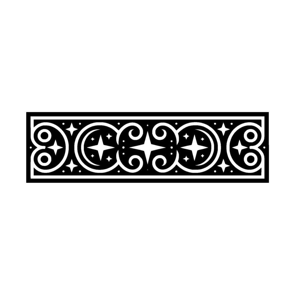 Elegant Black White Celestial Border on White. vector