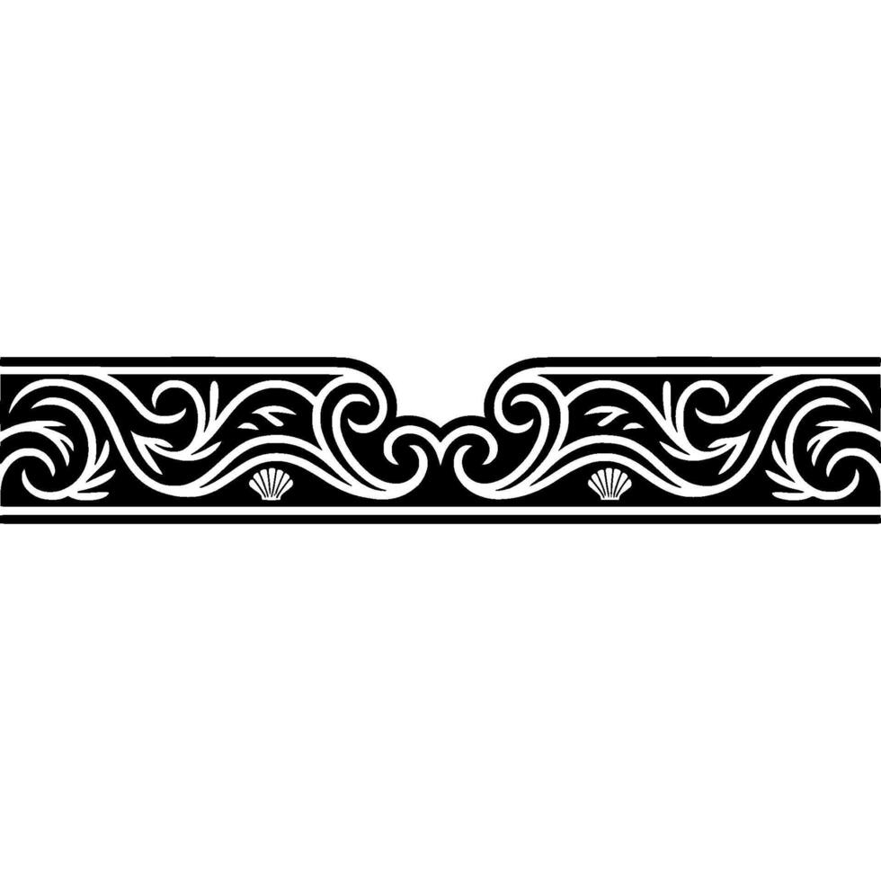 Elegant Decorative Border Black and White Floral Swirls and Shells. vector