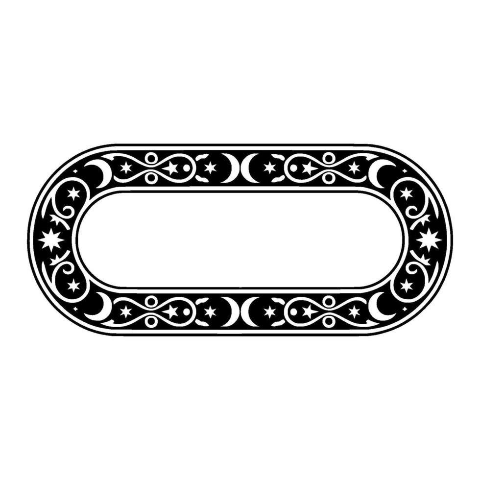 Celestial Oval Frame Black and White Decorative Border. vector