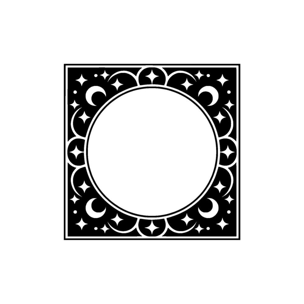 Celestial Frame Black White Circle Star Border, Elegant. vector
