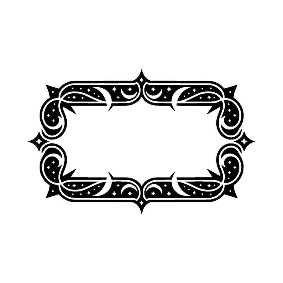 Elegant Black Celestial Border Frame on White Background. vector