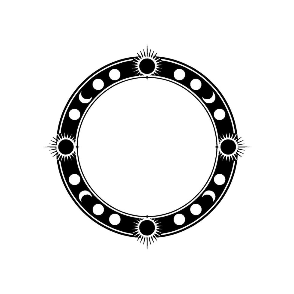 Celestial Circle Sun Moon Phases in Minimalist. vector