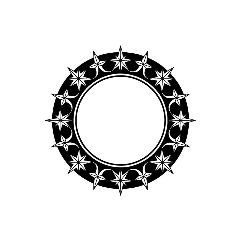 Geometric Star Circle Frame in Black and White on Light Background. vector