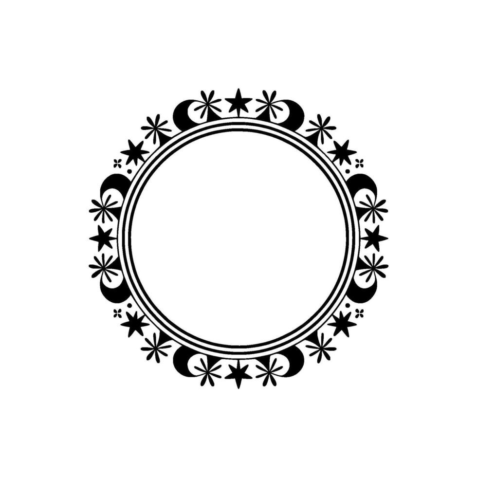Celestial Circle Frame Starry, Moonlit, Decorative. vector
