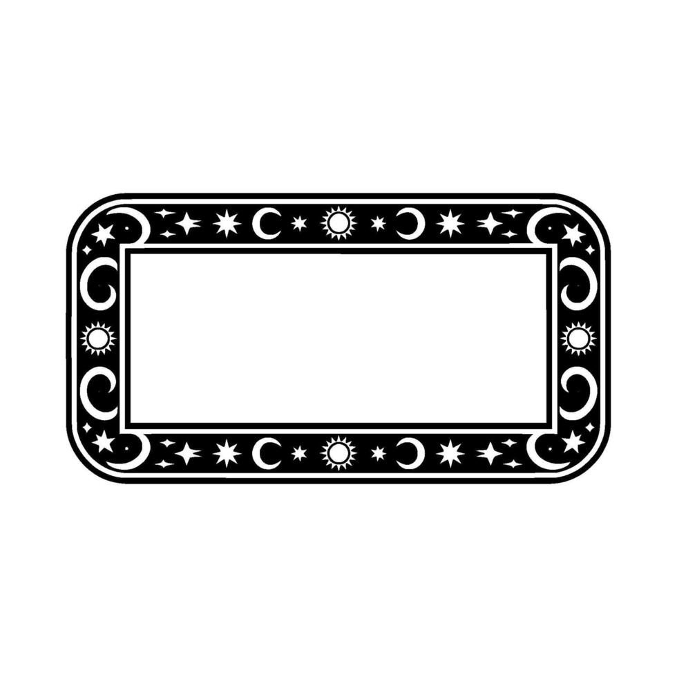Celestial Frame with Moons, Stars, and Sun, Black White. vector