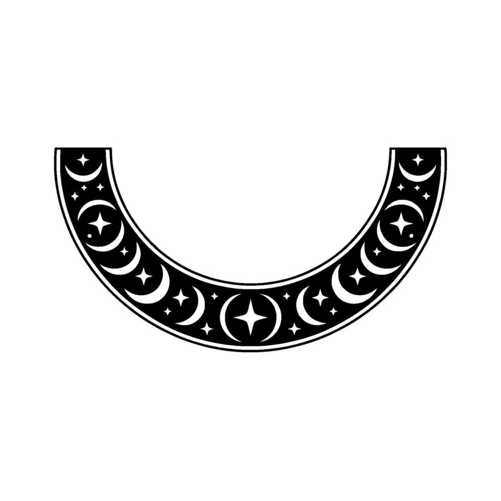 Celestial Archway Moon and Star Ornament in Black and White. vector